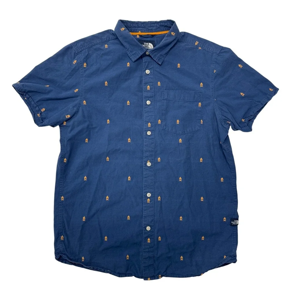 The North Face Blue Campfire Print‎ Baytrail Jacquard Short-Sleeve Shirt Mens M